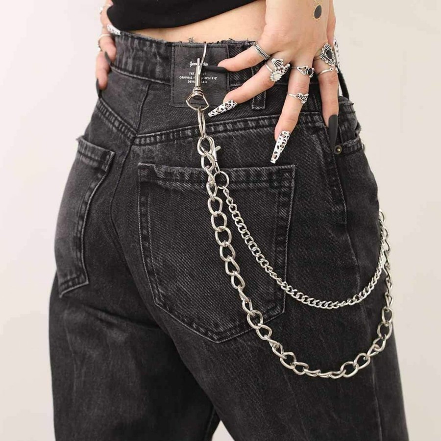 Body Chains | SHAMZBEST Hip Hop Pants Jean Chain Goth Punk Silver Trousers Chains Biker Heavy Thick Wallet Pocket Chains Silver Keychains Body Jewelry For Men And Women (Silver), Free Sizes