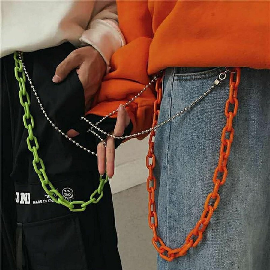 Body Chains | tenghong2021 Neon Resin Chunky Hip Hop Jeans Chain Body Chain Punk Goth For Women Men Acrylic Link Chain For Women Thick Keychains Belt Waist Chains Body Accessory For Girls