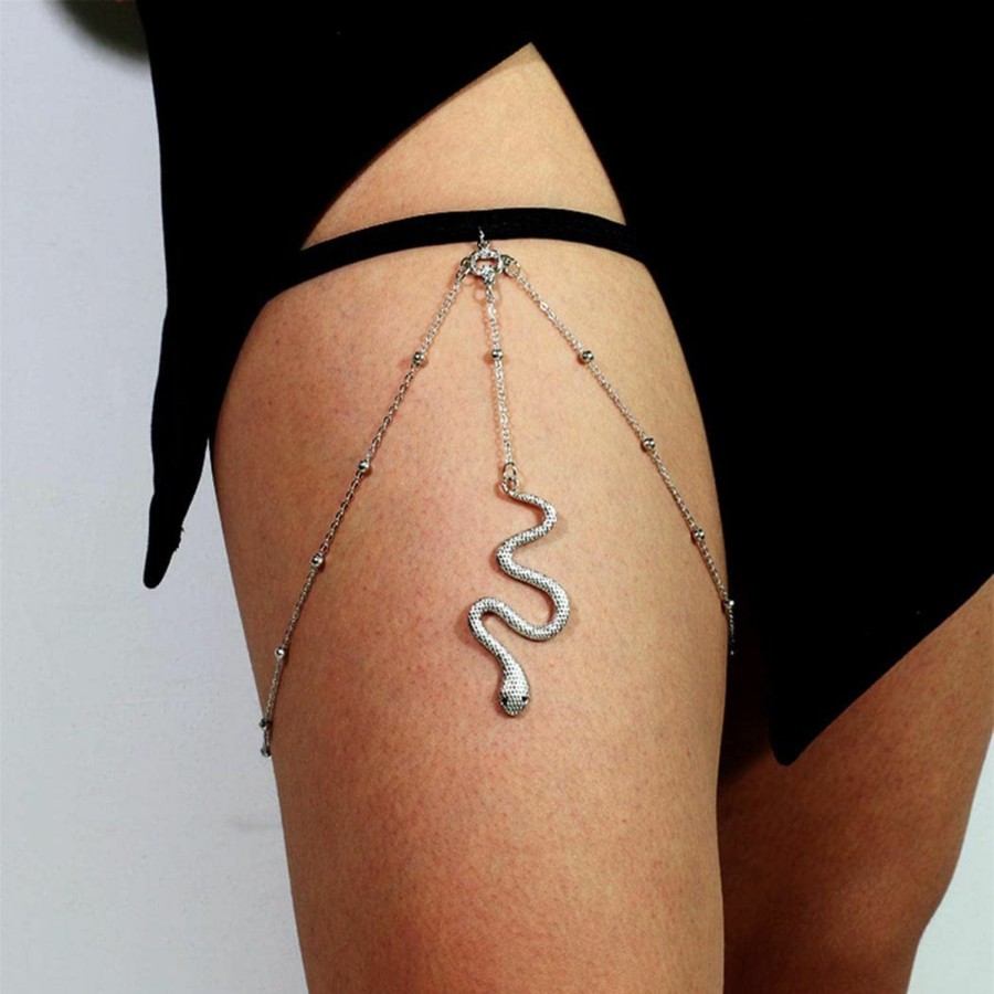 Body Chains | Blindery Blindery Snake Thigh Chain Jewelry Silver Leg Chain Sexy Leg Jewelry Beads Party Rave For Women And Girls