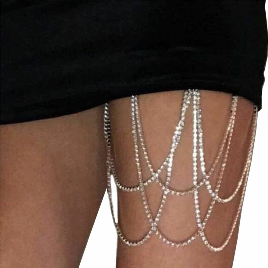 Body Chains | Cusmyre Rhinestone Thigh Chain Elastic Leg Chain Thigh Belt Crystal Multi-Layer Leg Chain Bracelet Leg Jewelry For Women Nightclub (Leg Chain)