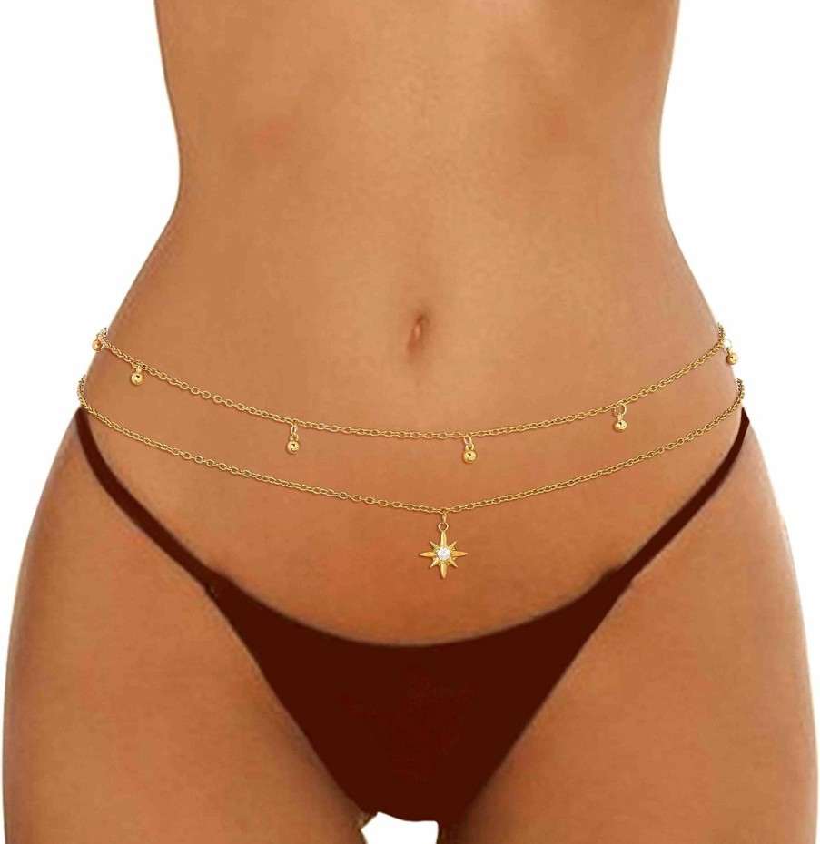 Body Chains | Wriidy Wriidy Layered Beads Waist Chain Gold/Silver Sun Belly Chain Bikini Body Chain Women Adjustable Beach Waist Jewelry Accessories For Girls