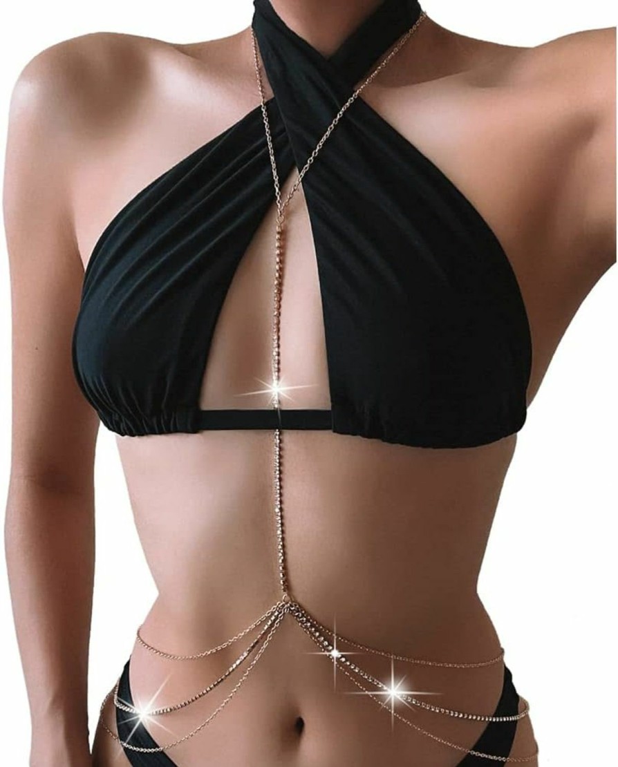 Body Chains | FNQUFUJ Rhinestone Body Chains Jewelry For Women And Girls Sexy Belly Waist Chain Bikini Beach Accessories