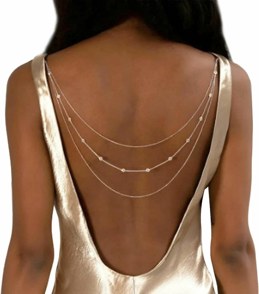 Body Chains | Rotaiboes Elegant Multi Layered Rhinestone Back Chain Jewelry Crystal Bridal Back Necklace Chain Sexy Bikini Rhinestone Shoulder Chain Wedding Backdrop Jewelry For Women