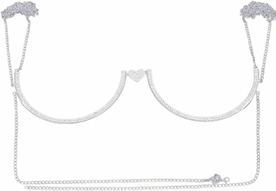 Body Chains | Rotaiboes Crystal Body Chain Rhinestone Chest Bracket Sexy Bikini Heart Bra Jewelry Beach Party Prom Fashion Body Accessories Jewelry For Women And Girls (Silver)