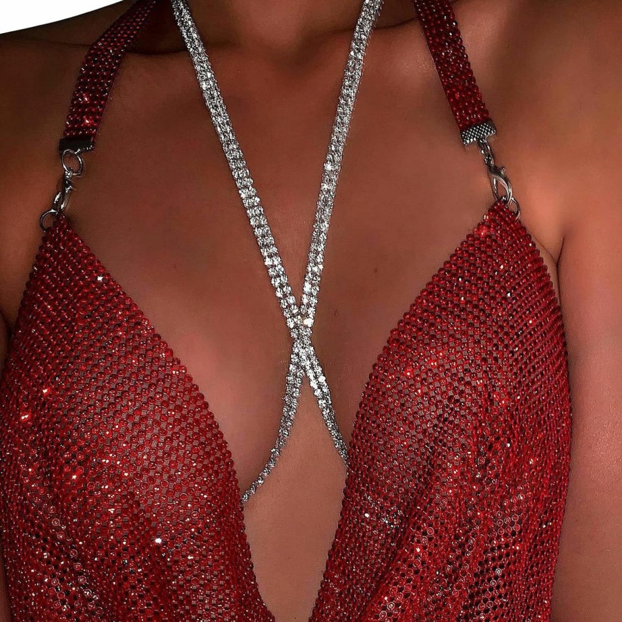 Body Chains | Cusmyre Silver Rhinestone Bra Body Chain Jewelry Sexy Harness Cross Chest Chain Bikini Crystal Body Chain Rhinestone Underwear Body Chain For Women (Crystal Bra Chain)