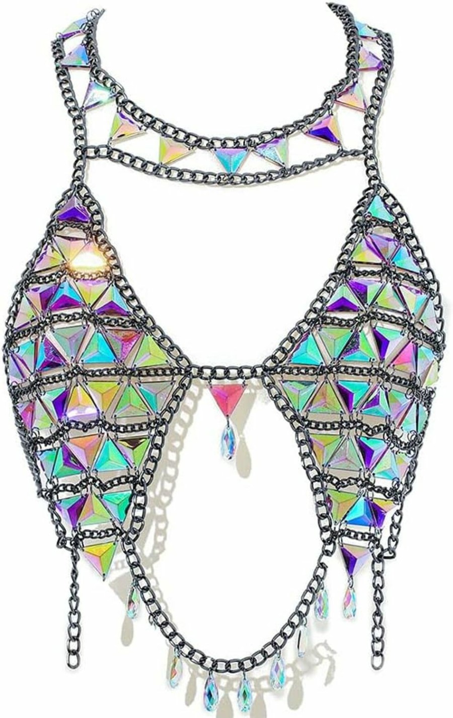 Body Chains | Aiosy Aiosy Boho Body Chain Bra Silver Sexy Rhinestone Bikini Bra Body Halter Backless Sequins Chain Bra Beach Body Accessories Jewelry For Women And Girls (Top)