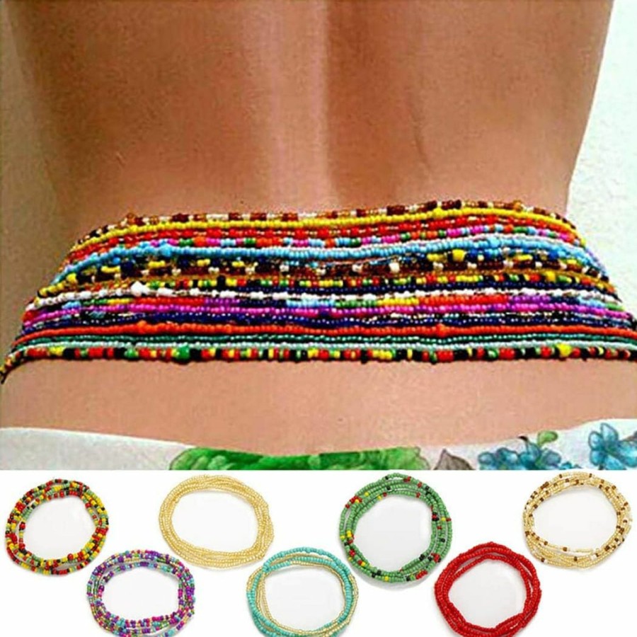 Body Chains | ELABEST Elabest African Waist Beads Chain Layered Belly Body Chain Beach 7Pack Waist Jewelry Body Accessories For Women