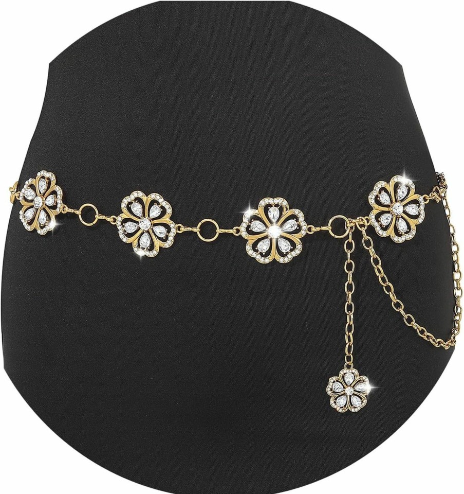 Body Chains | Vaquty Vaquty Metal Waist Chain Rhinestone Floral Belly Chain Belt Adjustable Flower Pendant Body Chains Jewelry Accessories For Women And Girls