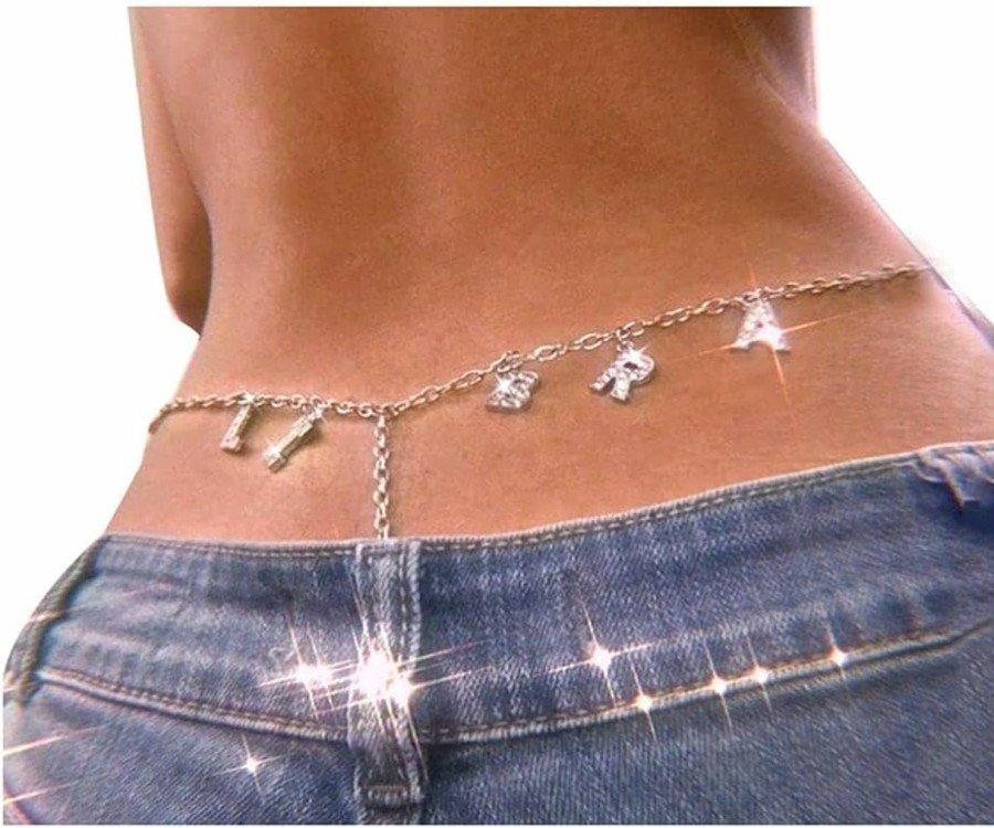 Body Chains | Eyraevor Women Sexy Rhinestone Waist Body Chain Crytal Sexy Girl Letter Pendant Belly Waist Chain T-String Thong Body Jewelry