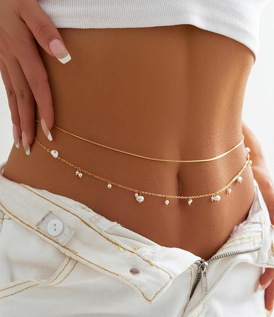 Body Chains | MODRSA Modrsa Belly Chain Waist Chain For Women Gold Waist Jewelry For Women Waist Jewelry Gold Belly Chain Pearl Waist Chain Stomach Chain Jewelry Body Chain Jewelry