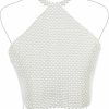 Body Chains | Aiosy Aiosy Pearls Body Chain Bra Women Beaded Tank Tops Vest Crop Top Sexy Sleeveless Cover Ups Chest Chains Rave Body Jewelry Festival Party Summer Beach