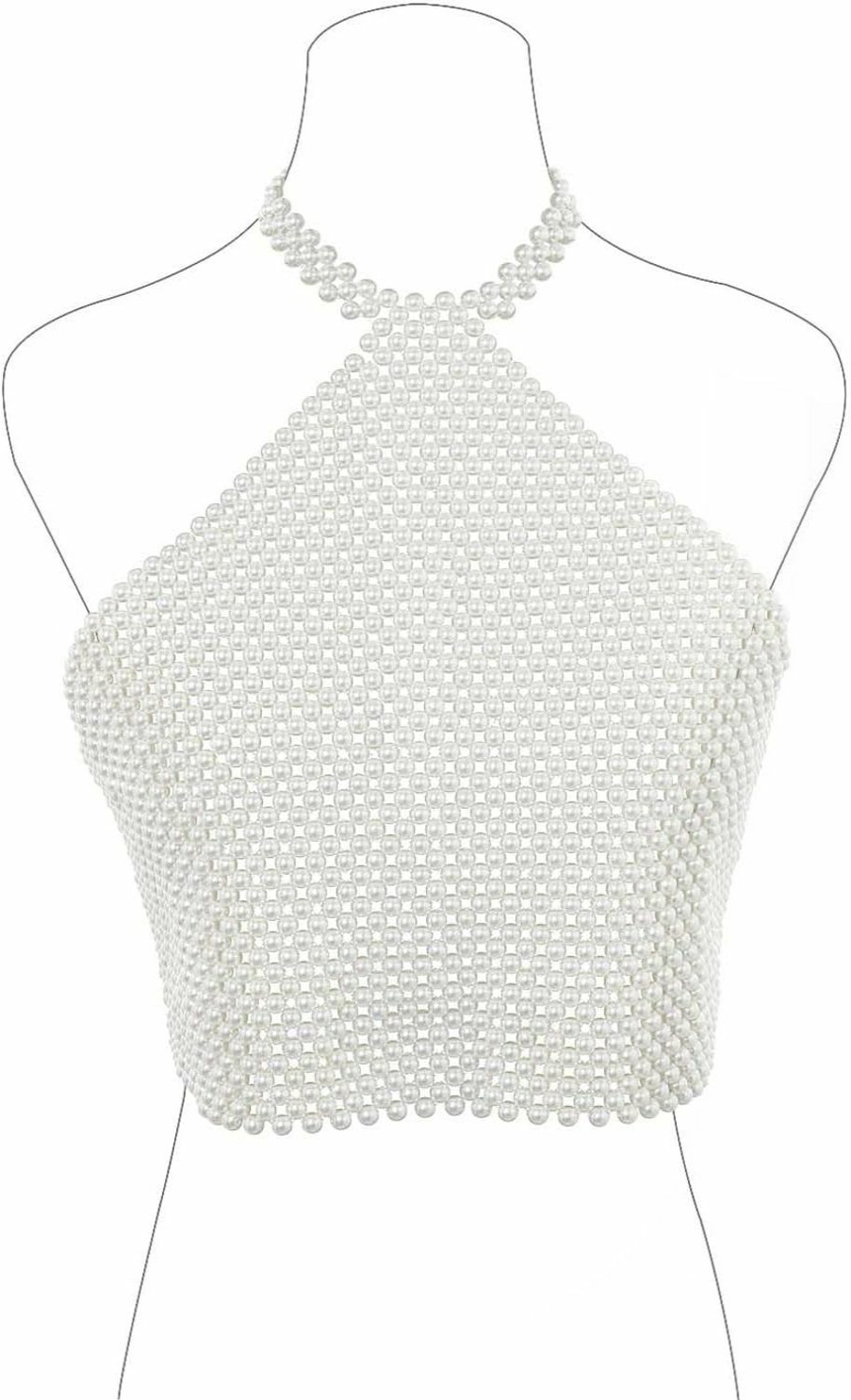 Body Chains | Aiosy Aiosy Pearls Body Chain Bra Women Beaded Tank Tops Vest Crop Top Sexy Sleeveless Cover Ups Chest Chains Rave Body Jewelry Festival Party Summer Beach