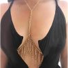 Body Chains | VRIOVN Layered Body Chain Tassel With Rhinestone, Adjustable Brides Jewelry Gold Plated, Bikini Crystal Bralette Body Jewelry, Festival Body Chain For Women