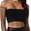 Body Chains | Fstrend Fstrend Mesh Body Chains Crystal Long Sleeve Fishnet Crop Tops Rhinestone See Through Cover Up Bikini For Women