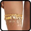 Body Chains | REETAN Reetan Boho Crystal Leg Chains Gold Leaf Tassel Body Chain Mesh Beach Thigh Chain Body Accessories For Women And Girls