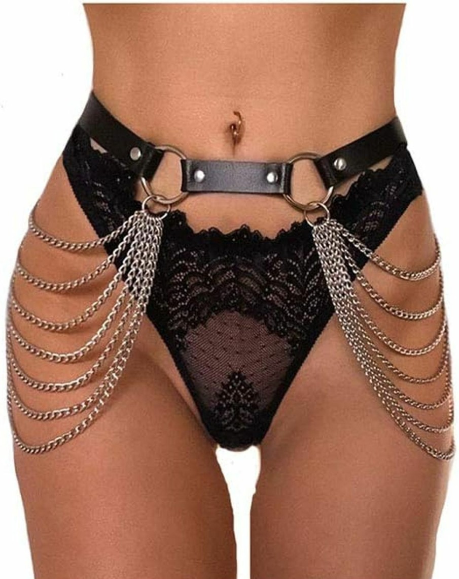 Body Chains | Zoestar Zoestar Punk Leather Waist Chain Tassel Waist Harness Black Leather Body Belt Party Waist Cage For Women