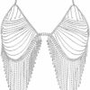 Body Chains | Cuier Cuier Tassel Rhinestone Chest Chain Bra Body Jewelry For Women Silver Bikini Bra Body Chains