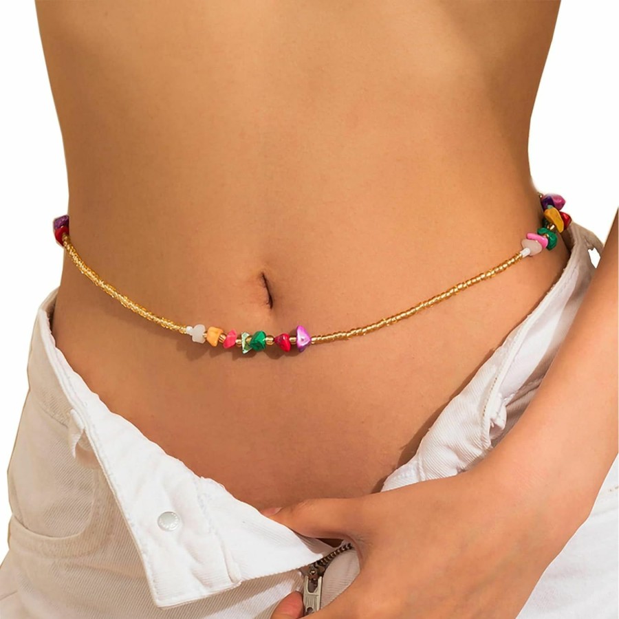 Body Chains | Cusmyre African Opal Beads Waist Chain Elastic Seed Beads Belly Body Chain Summer Beach Waist Jewelry Beads Bracelet Beads Anklet Body Accessories For Women (Color 7)