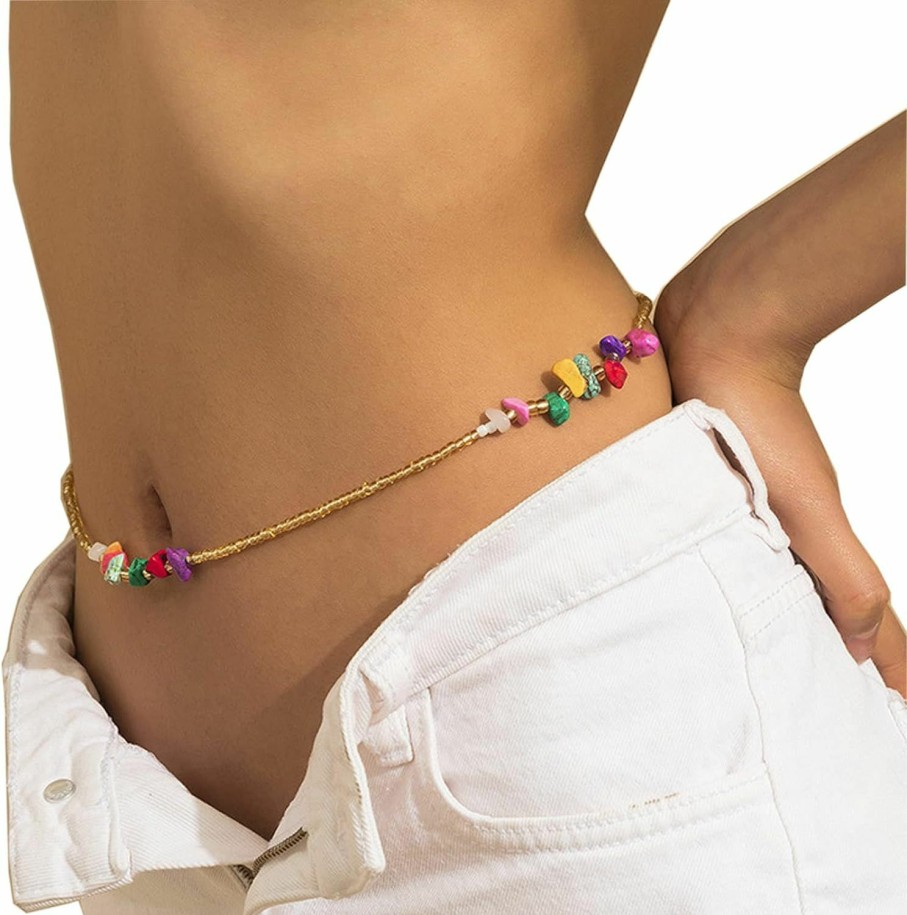 Body Chains | Cusmyre African Opal Beads Waist Chain Elastic Seed Beads Belly Body Chain Summer Beach Waist Jewelry Beads Bracelet Beads Anklet Body Accessories For Women (Color 7)