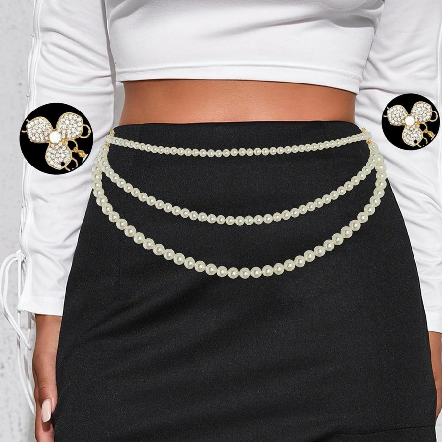 Body Chains | Wriidy Wriidy Pearl Waist Chain White Women Rhinestone Belly Chain Adjustble Belt Body Jewelry Accessories For Dress