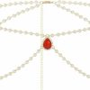 Body Chains | Wriidy Wriidy Pearl Waist Chain White Women Red Rhinestone Belly Chain Adjustble Belt Body Jewelry Accessories For Dress