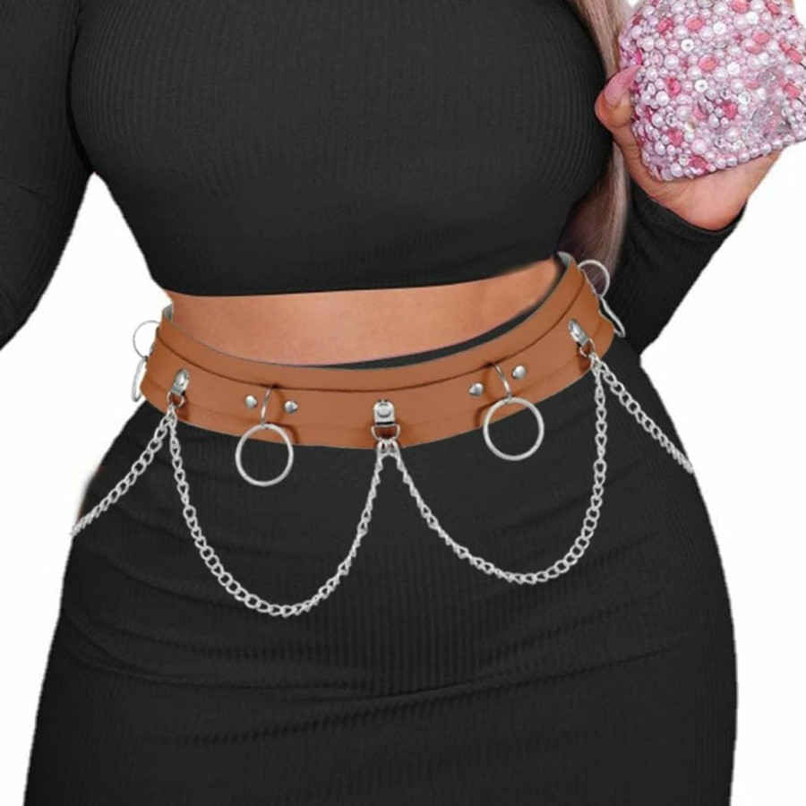 Body Chains | Asooll Asooll Leather Waist Chain Punk Body Chain Belt Harness Belly Belt Chain Fashion Leather Waist Jewelry Bikini Beach Club Party Fashion Body Accessories Jewelry For Women And Girls