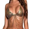 Body Chains | Pinwe Crystal Sequins Body Chains Tassel Bra Crop Top Beach Bikini Rave Dance Belly Necklace Strap Backless Chain Halter Party For Women Girls