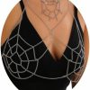 Body Chains | Rotaiboes Metal Silver Mesh Bra Body Chain Goth Halloween Chest Chain Bikini Festival Underwear Chain Top Harness Body Chain Necklace Jewelry For Women (Silver)