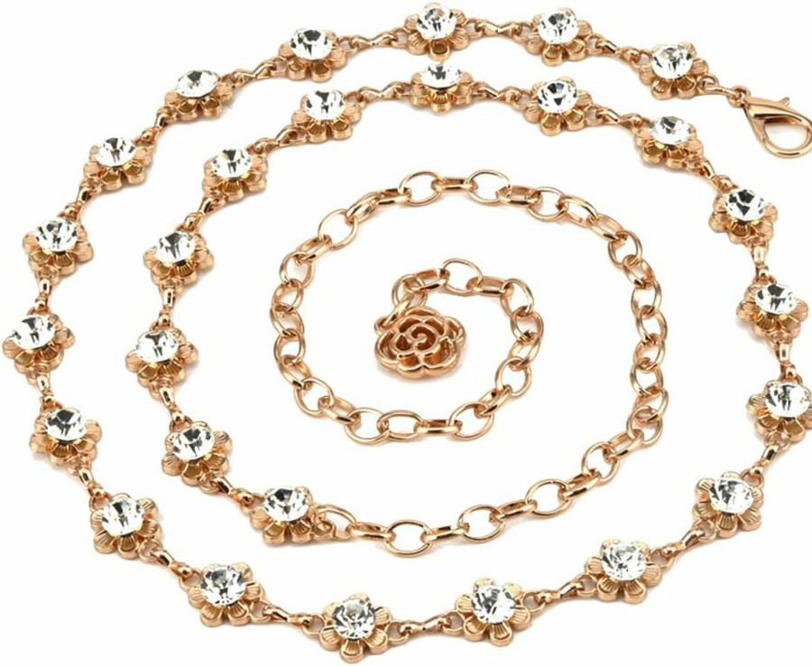 Body Chains | QTALKIE 40\" Length Crystal Rhinestones Flower Body Chain For Skirt Beach Belly Body Waist Chain Jewelry Necklace For Women