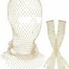 Body Chains | Zhanmai Zhanmai 2 Pack Halloween Crystal Mesh Body Chain With Fishnet Long Gloves Rhinestone Glitter Breathable Headwear For Women