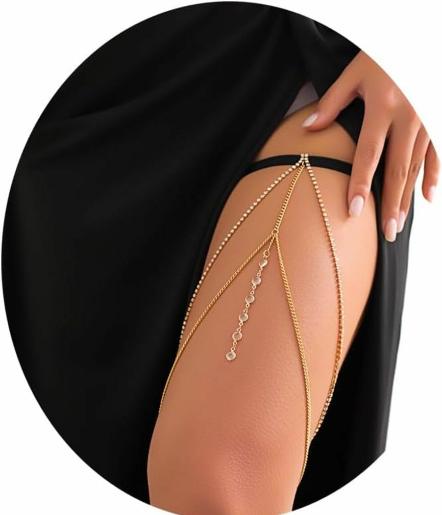 Body Chains | Rotaiboes Sexy Multi Layers Rhinestone Leg Body Chains Bikini Elastic Rhinestone Tassel Leg Thigh Chain Summer Beach Layered Crystal Thigh Chain Jewelry For Women Nighclub