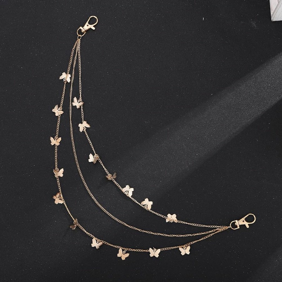 Body Chains | Jumwrit Jumwrit Jeans Chain Layered Pants Chain Gold Butterfly Belt Chain Punk Pocket Wallet Chain Hip Hop Waist Chain For Women Girls