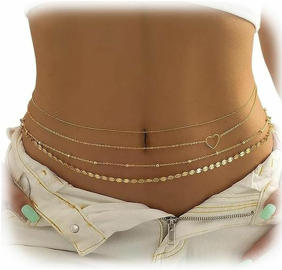 Body Chains | Cusmyre 4Pcs Summer Sequins Multi-Layered Waist Chain Rhinestones Waist Chain Bikini Beaded Waist Belly Chain Beach Simple Waist Chain For Women And Girls