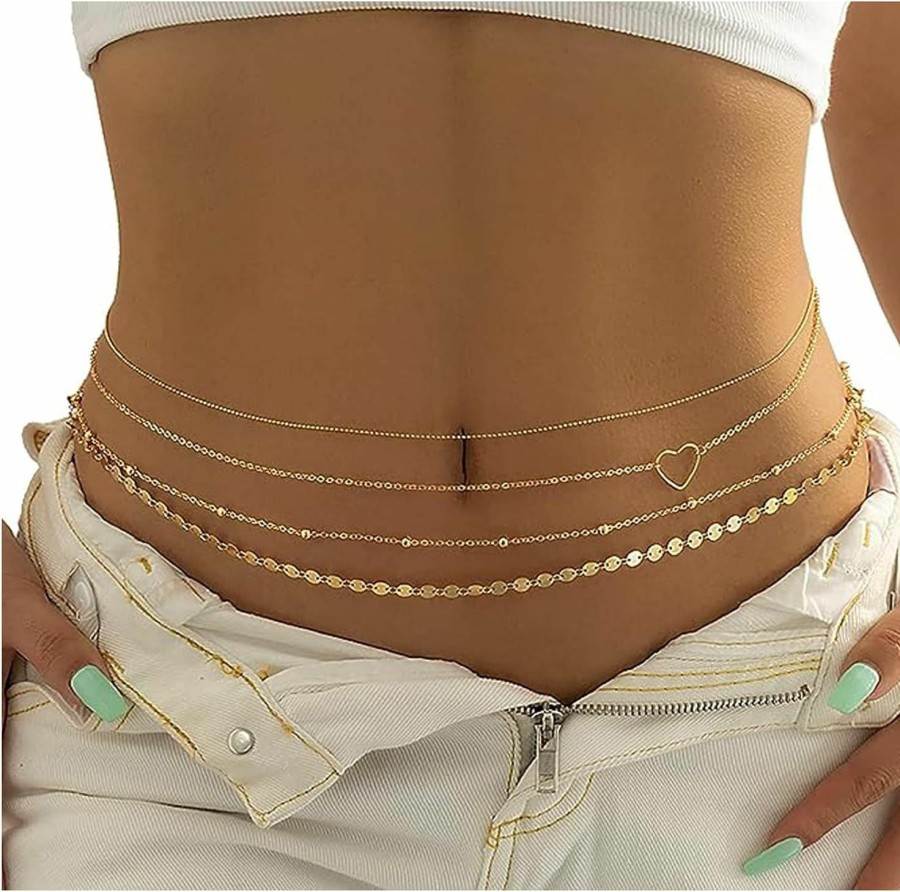 Body Chains | Cusmyre 4Pcs Summer Sequins Multi-Layered Waist Chain Rhinestones Waist Chain Bikini Beaded Waist Belly Chain Beach Simple Waist Chain For Women And Girls