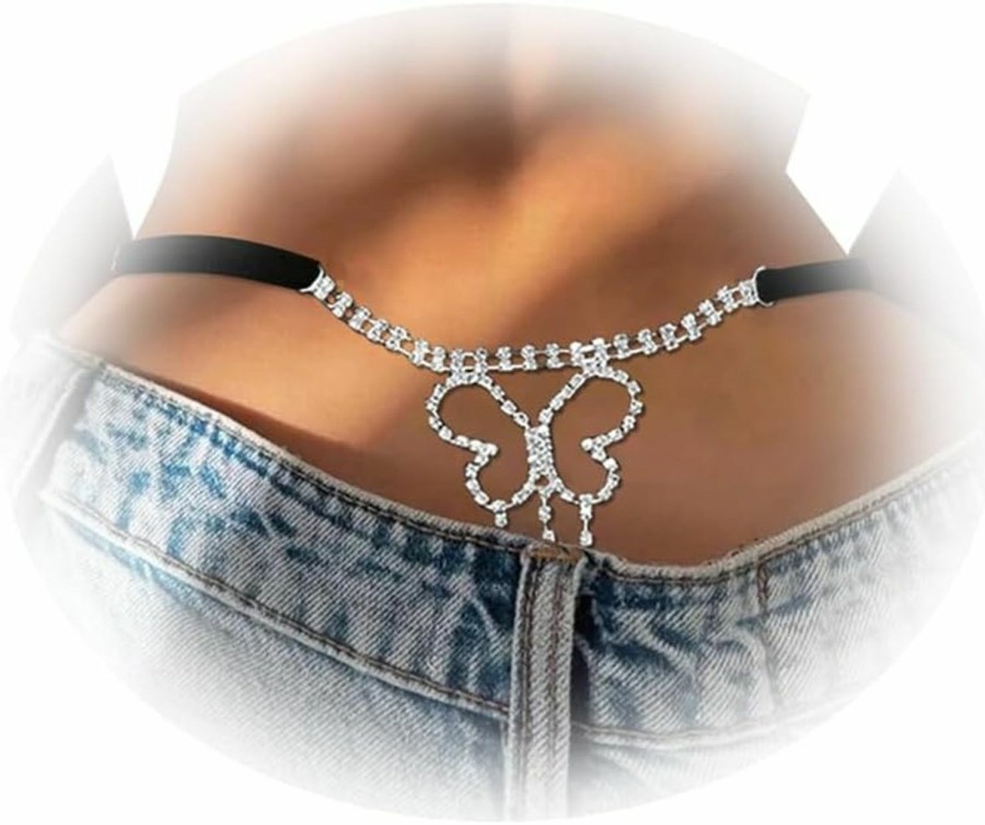 Body Chains | Rotaiboes Simple Bikini Rhinestone Waist Chain Thong Panties Summer Beach Crystal Body Chain Thong Stretch Rhinestone Festival Rave G String Waist Jewelry For Wome