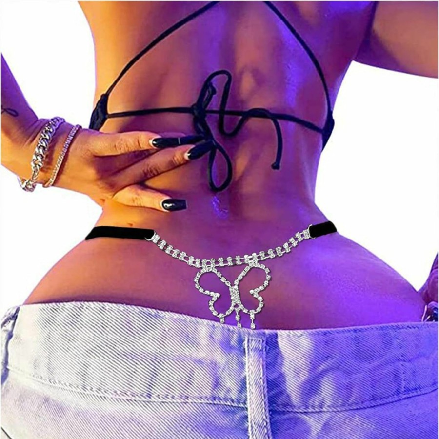 Body Chains | Rotaiboes Simple Bikini Rhinestone Waist Chain Thong Panties Summer Beach Crystal Body Chain Thong Stretch Rhinestone Festival Rave G String Waist Jewelry For Wome