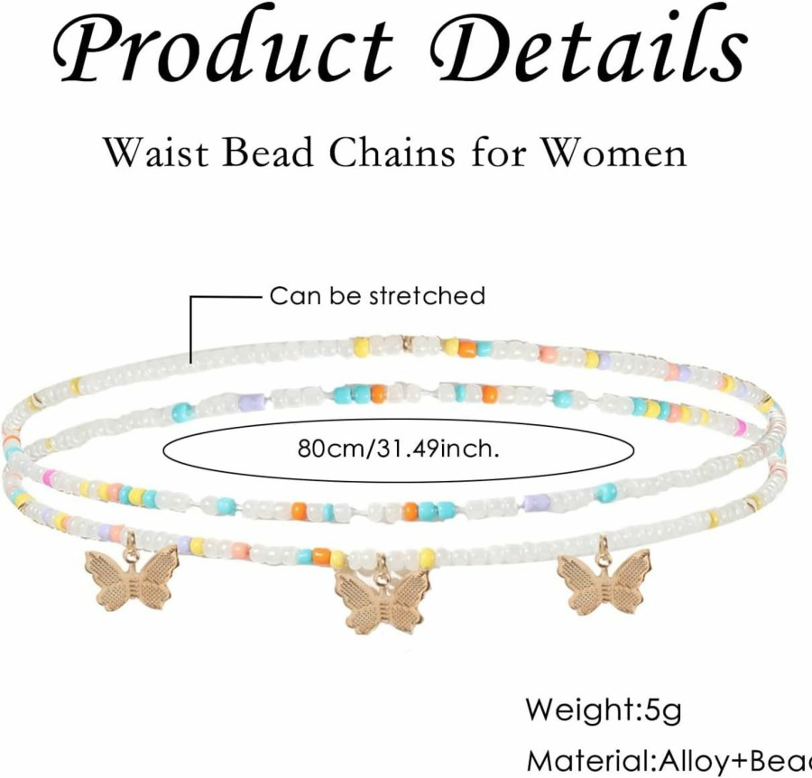 Body Chains | FUTIMELY Futimely Waist Bead Chains For Women Girls,Colorful Elastic Seed Beads Belly Body Chain With Butterfly Daisy Evil Eyes Pendent Beach African Jewelry