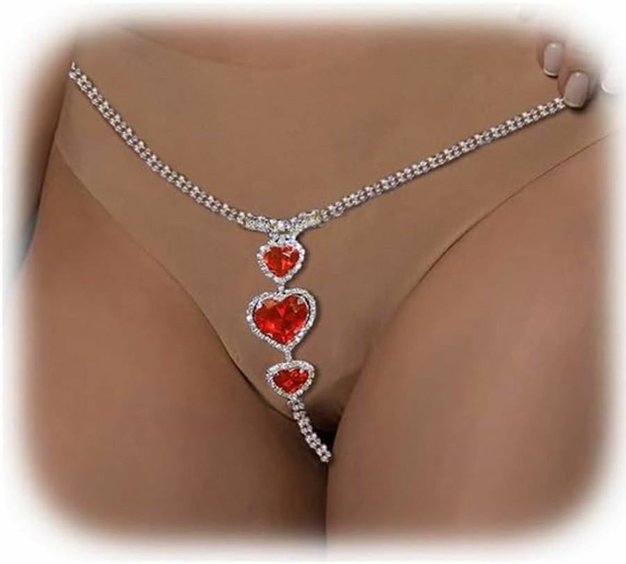 Body Chains | Cusmyre Sexy Red Heart Pendant Rhinestone Panties Thong Crystal Waist Belly Summer Beach Bikini Body Chain Jewelry Rhinestone Underwear G-String Chain For Women (Silver 4)