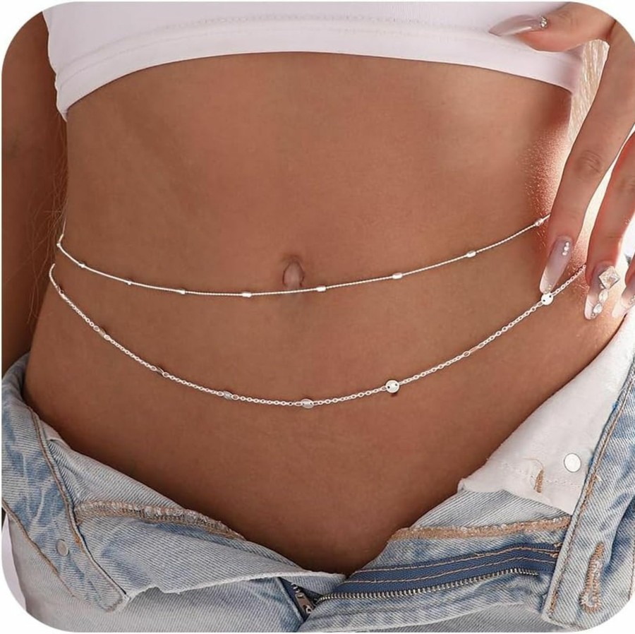 Body Chains | Amicon Amicon 2Pcs 18K Gold Plated Waist Chains For Women Layered Belly Chain For The Waist Adjustable Multilayer Sexy Bikini Waist Chain For Women