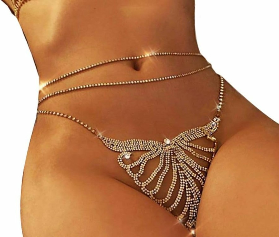 Body Chains | Eyraevor Women Sexy Rhinstone Underwear Body Chain Crystal G-String Belly Waist Chain Shinny Mini Thong Night Jewelry Sparkly Panties (Heart Pattern)