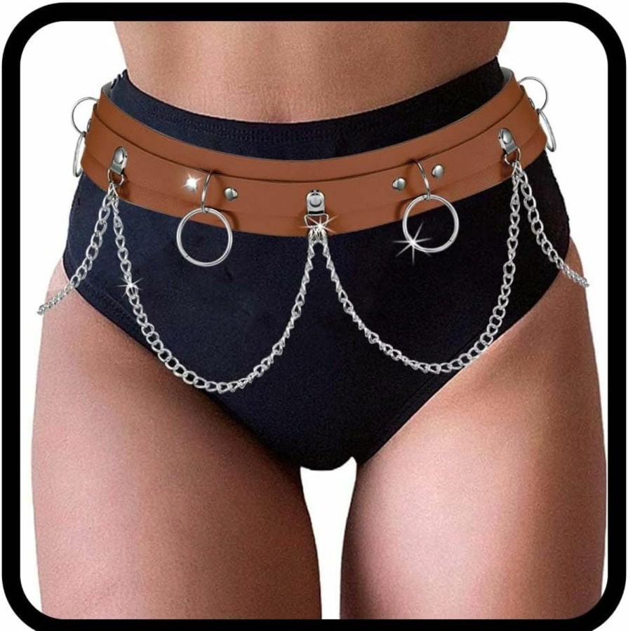 Body Chains | COSYDAYS Cosydays Punk Waist Chian Belt Leather Body Chain Ring Goth Belly Chain Adjustable Party Rave Outfits Body Accessoires For Women And Girls