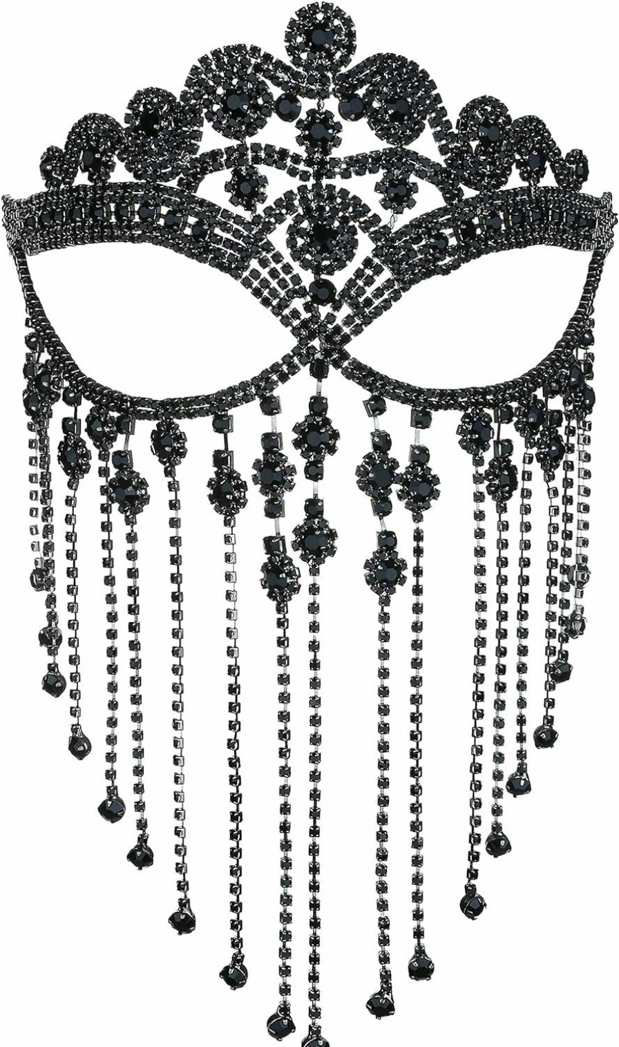 Body Chains | MineSign Minesign Tassel Mask Chain For Women Fringe Masquerade Head Chain Rhinestone Face Jewelry For Halloween Partycosplay