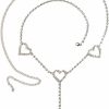 Body Chains | CareUToo Rhinestone Waist Chain Heart Shape Belly Chain Love Heart Pendant Body Chain For Women Girls Crystal Belt Belly Chain Summer Beach Waist (Silver)