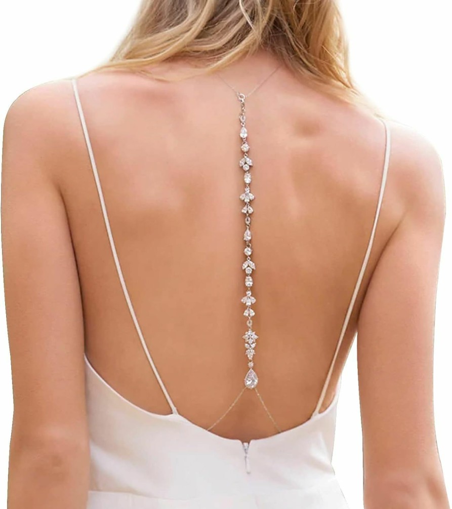 Body Chains | Leivkatuy Luxury Wedding Rhinestone Back Necklace Layered Bridal Rhinestone Back Chain Rhinestone Backdrop Necklace Body Chain Crystal Waist Chain Jewelry For Women (Neck Chain-Gold)