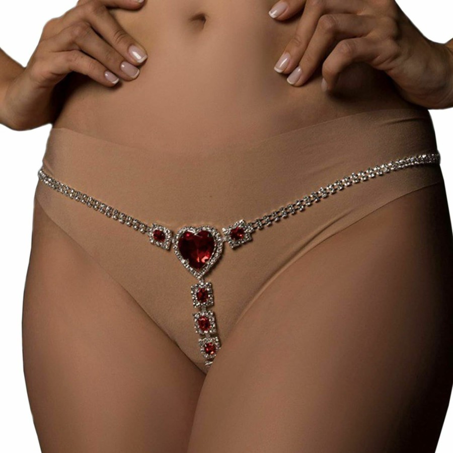 Body Chains | Cusmyre Sexy Red Rhinestone Panties Thong Crystal Heart Pendant Waist Belly Chain Bikini Body Chain Jewelry Rhinestone Underwear G-String Chain For Women(Silver 2)