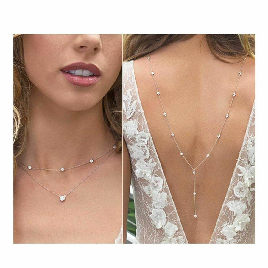 Body Chains | Tgirls Tgirls Dainty Crystal Body Chain Sexy Backdrop Necklace Body Jewelry For Women And Girls (Silver)