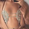 Body Chains | JEWEKY Jeweky Crystal Bra Chains Rhinestone Bra Top Flower Chest Chain Silver Body Chain Nightclub Body Jewelry For Women And Girls