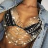 Body Chains | LUDRESS Ludress Crystal Layered Body Chain Gold Rhinestone Chest Chain Sparkly Tops Bra Chains Tassel Bikini Chain Rave Party Body Jewelry For Women And Girls