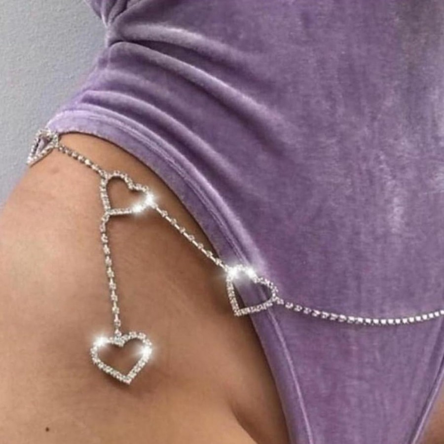 Body Chains | DRESBE Dresbe Rhinestone Belly Waist Chain Silver Heart Body Chains Party Body Jewelry Accessories For Women