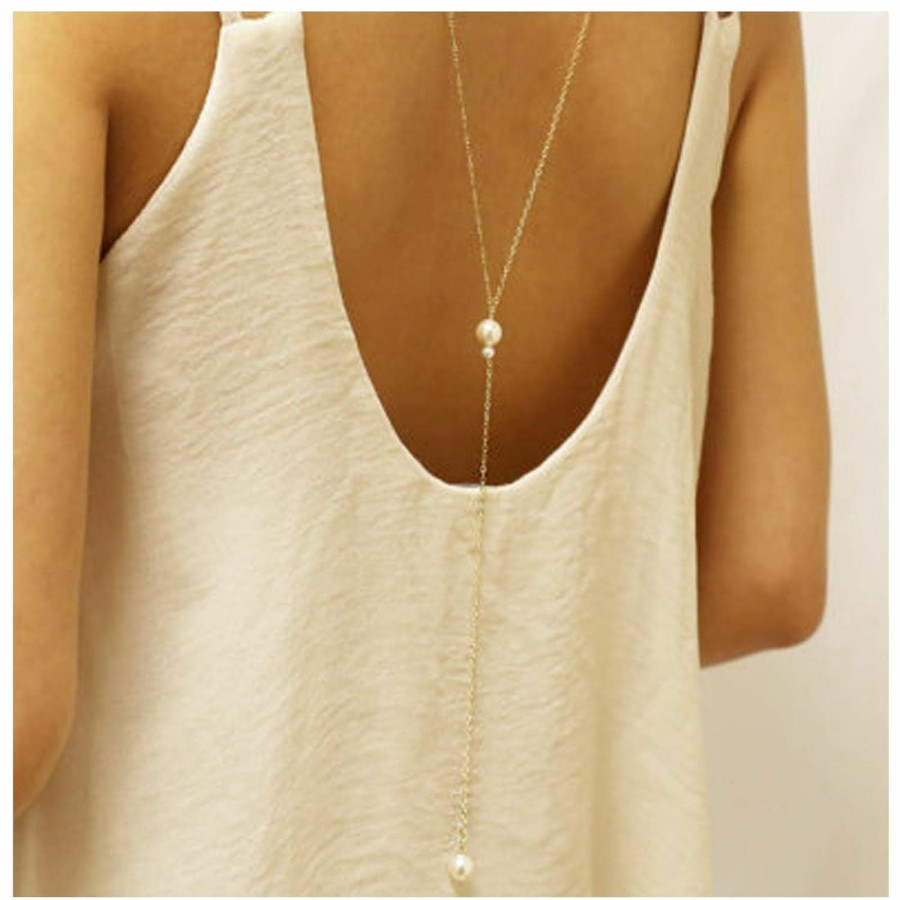 Body Chains | Yheakne Yheakne Boho Pearl Backdrop Necklace Gold Pearl Back Necklace Vintage Pearl Back Chain Drop Necklace Wedding Pearl Body Chain Jewelry For Women And Girls Gifts